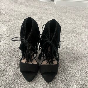 Zara Black Fringe Heeled Boots
